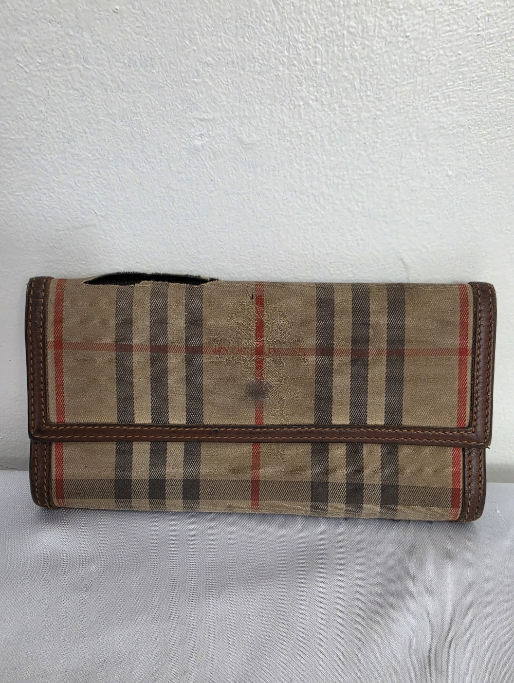 Burberry Beige Brown Plaid Continental Wallet